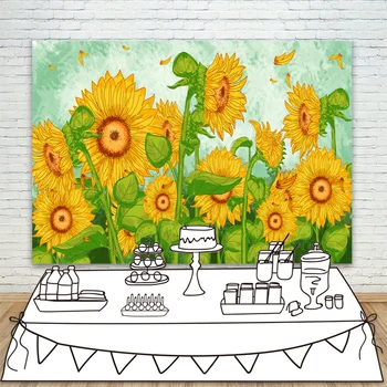 

Sunflowers Photography backdrop Oil Painting Green Leaves Baby Shower Child Newborn Portrait Background Photo Studio Photocall