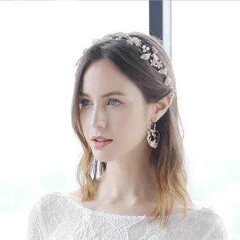 

2019 New Hand-studded Rhinestone Hair Band Simple Fashion Alloy Leaf Headband Romantic Bride Tiara Wedding Dress Accessories