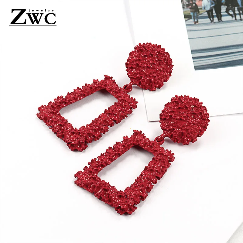 red ZWCX новые элегантные большие винтажные металлические серьги для женщин золотой цвет геометрический Серьги Висячие модные трендовые ювелирные изделия - Окраска металла: red