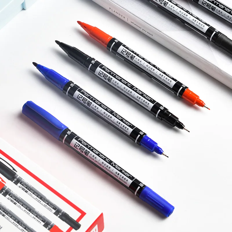1pc Delistar Twin Tip Permanent Marker Pen Waterproof Dry Fast 3 Colors No.6824 