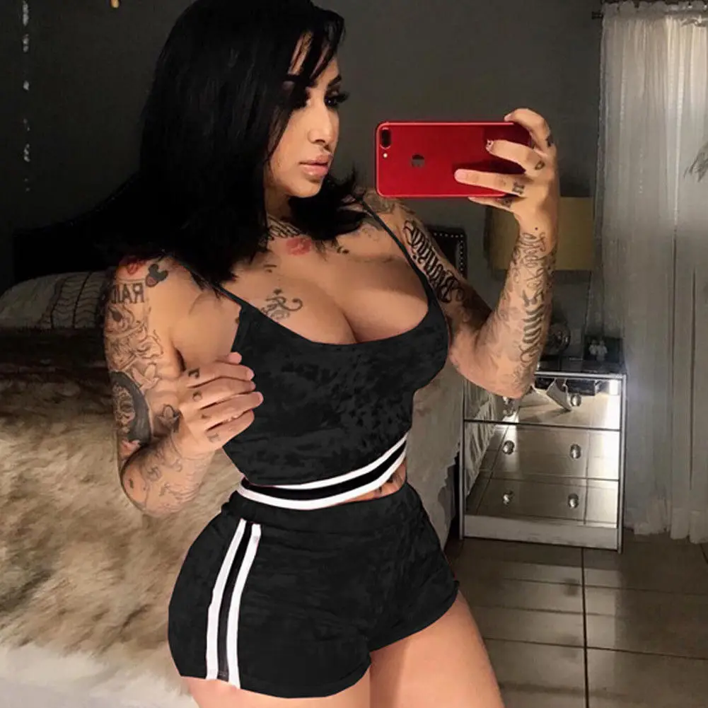 

2 Piece Set Women Crop Tops and Biker Shorts Sweat Suits Sexy Club Outfits Sports Two Piece Tracksuit Matching Sets