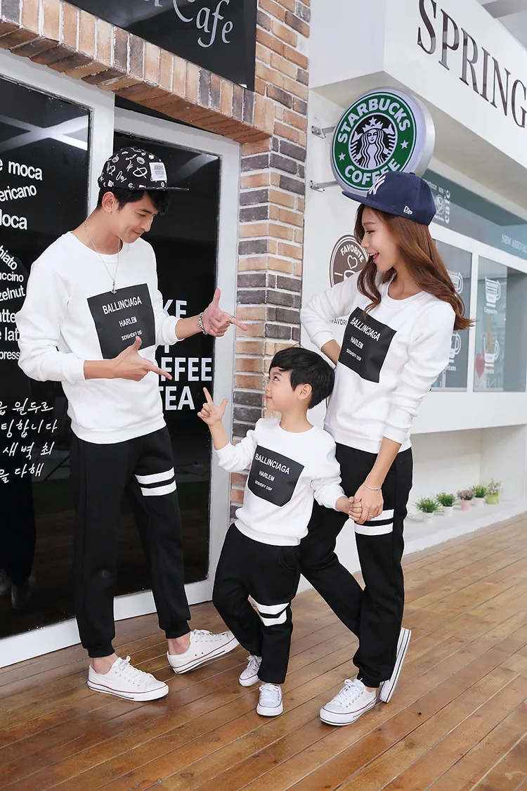 Autumn Cotton Family Matching Tracksuits Mother And Son Letter Printing Family Lovers Long Sleeve Round Neck Sport Suits