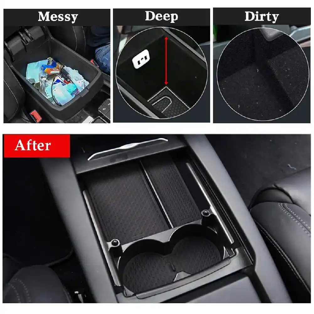 Wadoy Center Console Organizer Replacement for Tesla Model S X 2016 2017 2018 Armrest Storage Box with Cup Holder