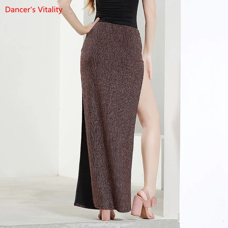 Одежда для танцев Женская одежда для танца живота боковая разрезная длинная юбка из спандекса юбка для танца живота