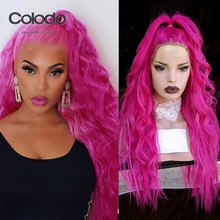 COLODO 150% плотность бразильский Синтетические волосы на кружеве парик с волосами младенца волосы свободная волна предварительно вырезанные 13x4 парик человеческих волос Розовый парики из натуральных волос для Для женщин