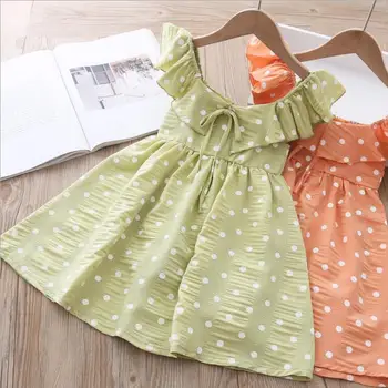 

children dress 2020 summer girls dots bow sleeve chiffon party tutu dresses kids dress for girl wholesale