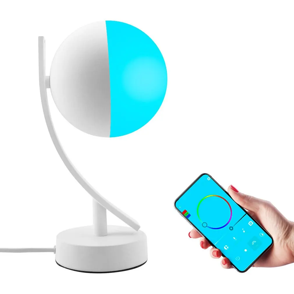 

Bedroom Simple Wireless Wifi Smart Desk Lamp Genie Voice Control Led Moon-Shaped Smart Table Lamp+Rgb