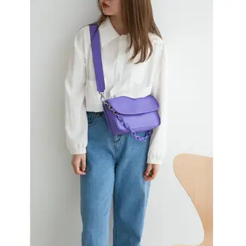 

VENOF Fashion Cowhide Leather Wide Strap Shoulder Bag For Women Solid Crossbody Bags Luxury Handbags Women Bags Designer Purple