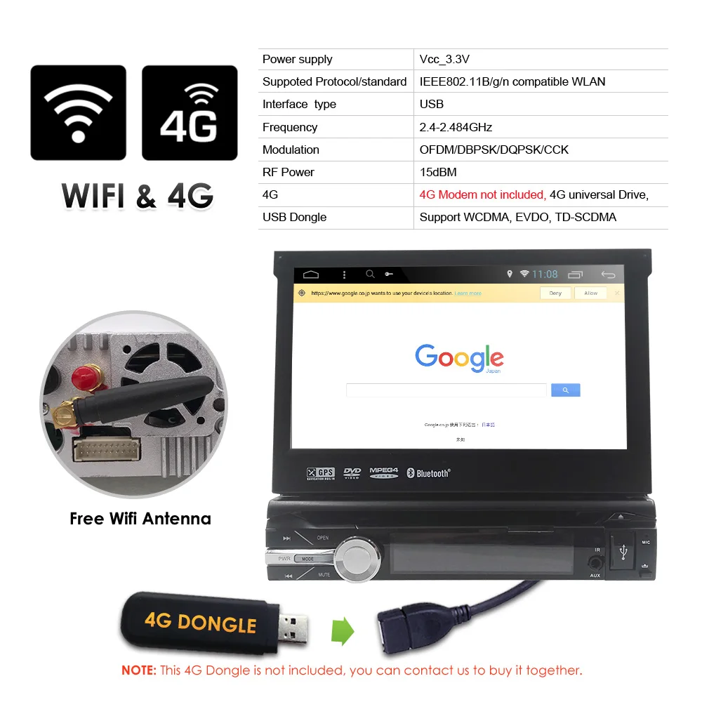 Clearance 1Din 7"Car Universal DVD Player Android 9.0 GPS Bluetooth Stereo Mirror link Multimedia Steel wheel control DAB+ TPMS RDS Camera 4