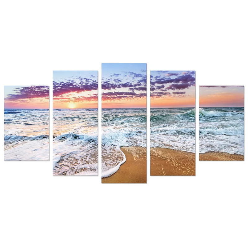 

5 Pieces Beach Landscape Poster Home Decor Beautiful Sunset Print Canvas Art Modern Style Picture Living Room Wall Art