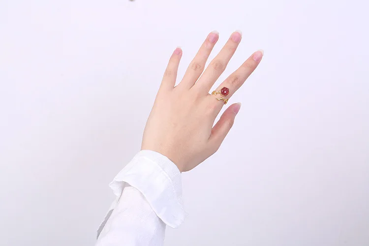 Модные кольца, 925 пробы, серебро, натуральный клубничный кристалл, Открытое кольцо для женщин, для помолвки, хорошее ювелирное изделие