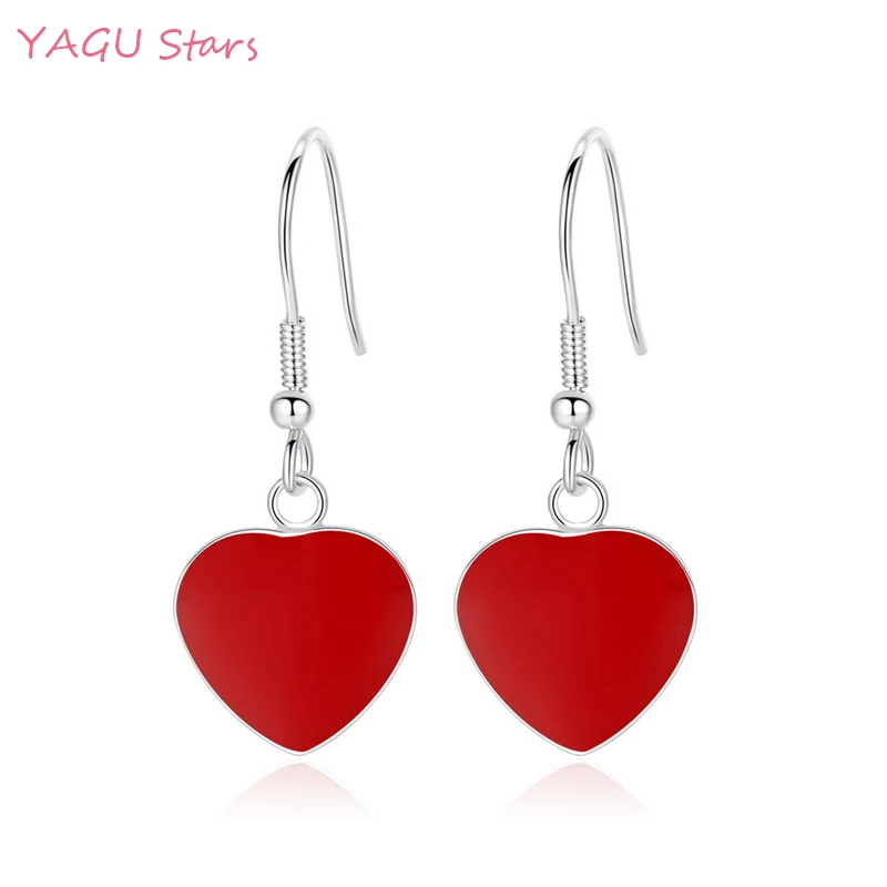 

Lovely Sweet Red Heart Earrings 925 Sterling Silver Heart-shaped Drop Earrings For Women Girl Friend Gift oorbellen Y-W106