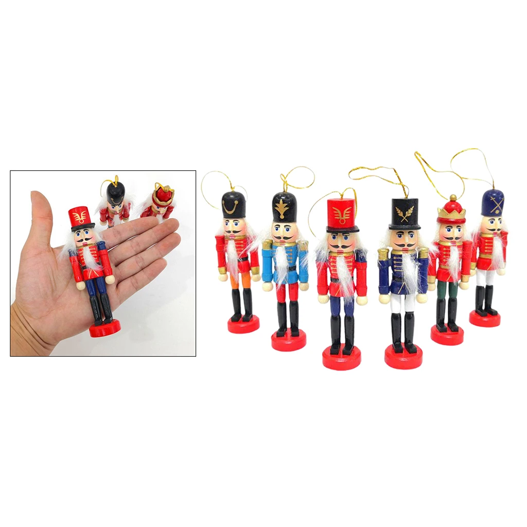 6pcs Christmas Nutcracker Ornaments Set, Wooden Soldier Puppet Toy for Xmas Themed Party Outdoor Yard Tree Hanging Decorations