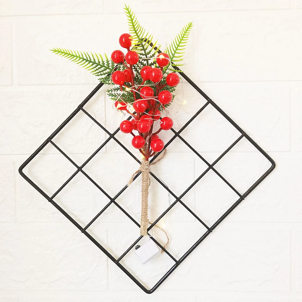 

Simulation Red Foam Berry Bouquet Artificial Plants For Christmas Home Background Wall Decoration Grid Frame Hanging Ornament