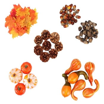 

166Pcs/Set Simulation Pumpkin Acorn Maple Leaf Pinecone Thanksgiving Day Halloween Party Supplies for Photography Props