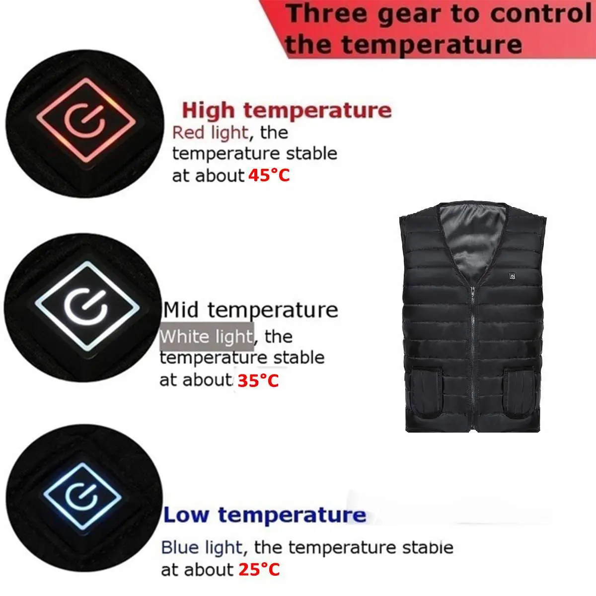 Description Picture 2 of itemWomen Outdoor warm vest Electric Heated Vest Washable USB Charging Heated Clothing Winter Skiing Hiking Camping Anti-Cold Vests
