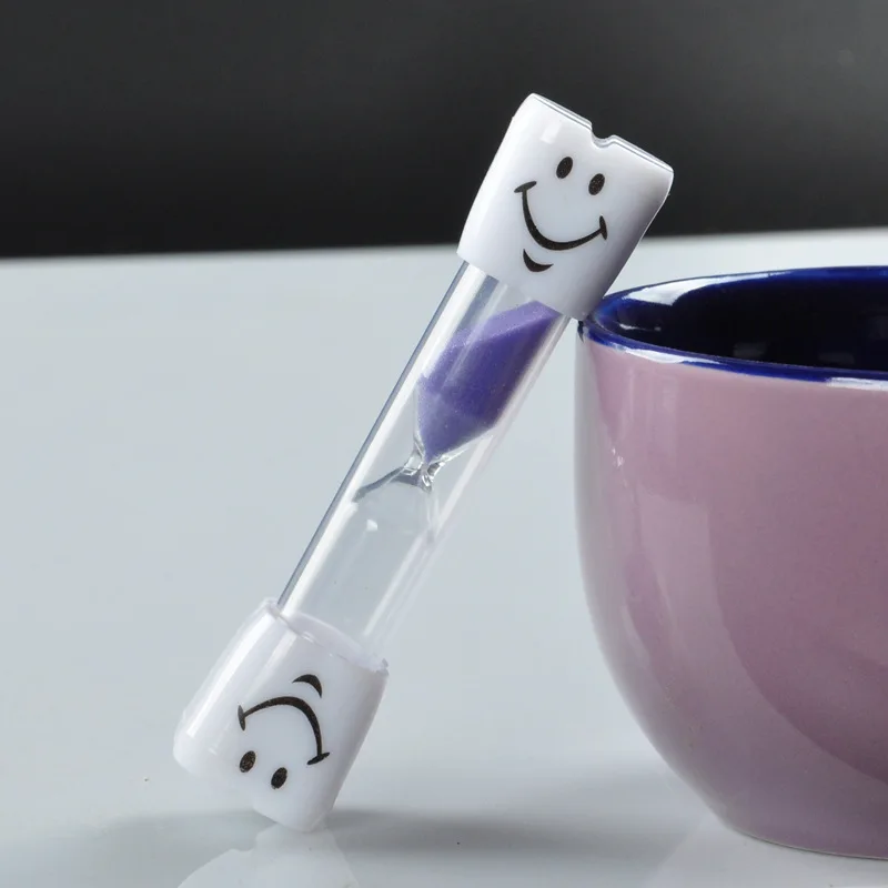 Purple Мини смайлик 3 минуты детская чистка песочные часы таймер пластиковые песочные часы креативный подарок - Цвет: Purple