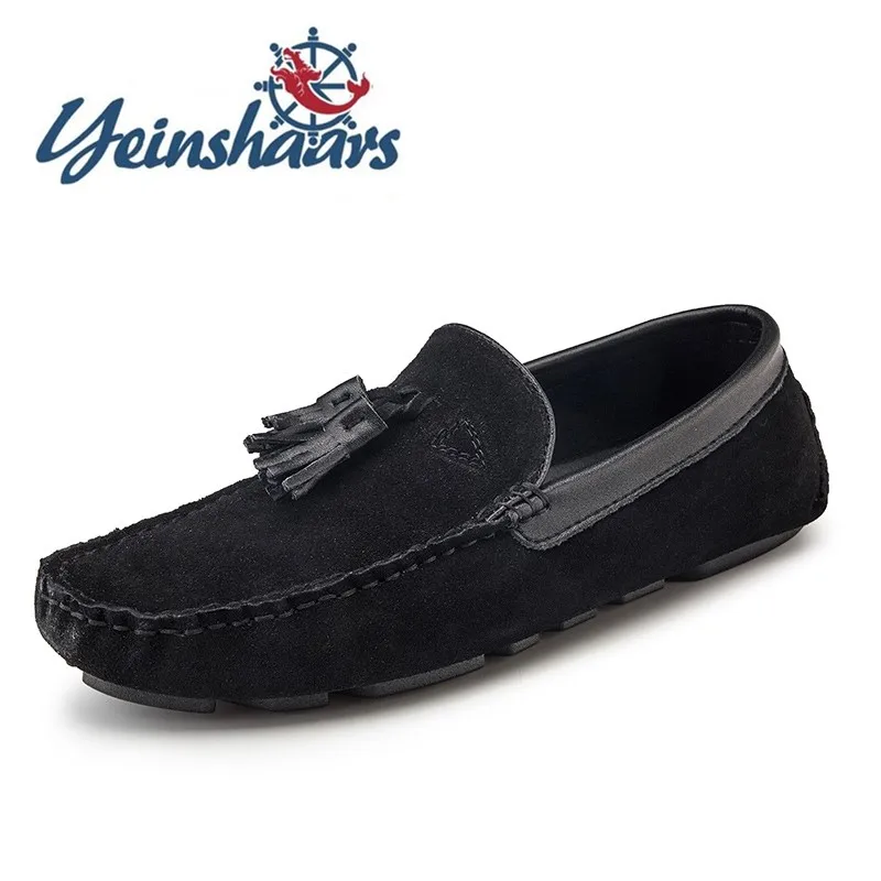 Мужские замшевые туфли без застежки черные классические лоферы в стиле ретро с