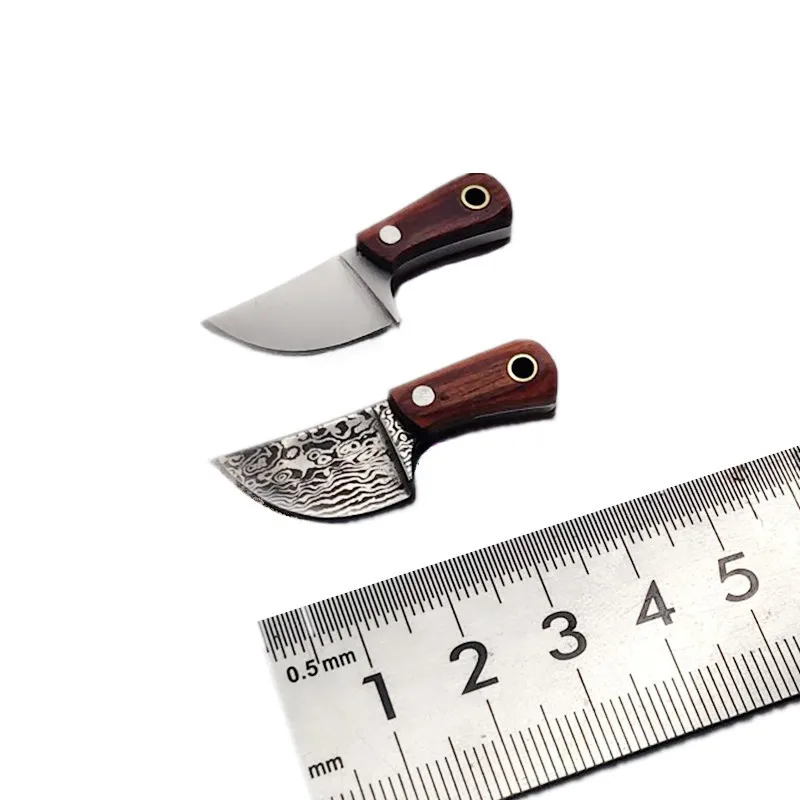Edelstahl Massivholz Taschenmesser klein -  Feststehendes Messer Mini Tiny Küchenmesser Klinge Schlüsselanhänger