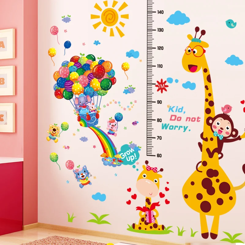 

[SHIJUEHEZI] Hot Air Balloons Animals Wall Stickers DIY Giraffe Height Mural Decals for Kids Rooms Baby Bedroom Home Decoration