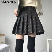 Японская консервативная Стильная осенне-зимняя женская утолщенная юбка с высокой талией, винтажная Клетчатая Шерстяная мини-юбка, милая кавайная теплая плиссированная юбка