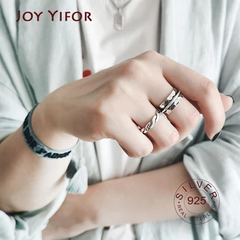 

Authentic 925 Sterling Silver Simple Minimalist Open Adjustable Finger Rings for Women vintage chain Fashion Band Female Bijoux