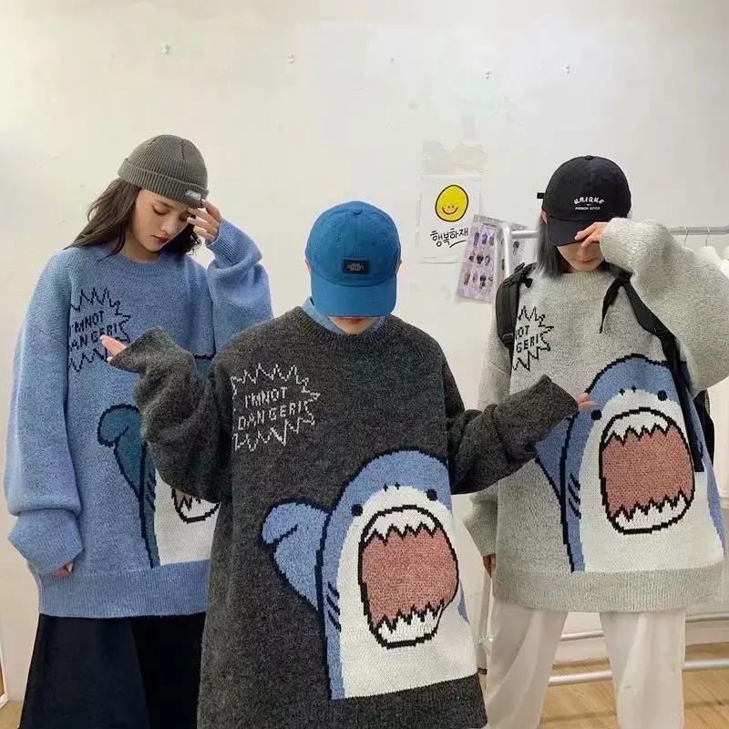 ZAZOMDE Men Turtlenecks Shark Sweater Men 2020 Winter Patchwor Harajuku Korean Style High Neck Oversized Grey Turtleneck For Men