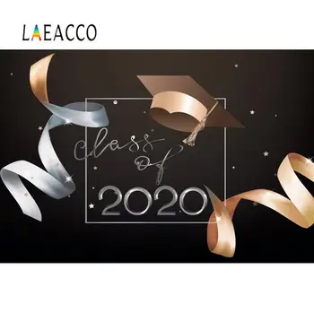 

Laeacco Silver Class Of 2020 Ribbons Bachelor Cap Child Portrait Photography Background Photo Backdrops Photocall