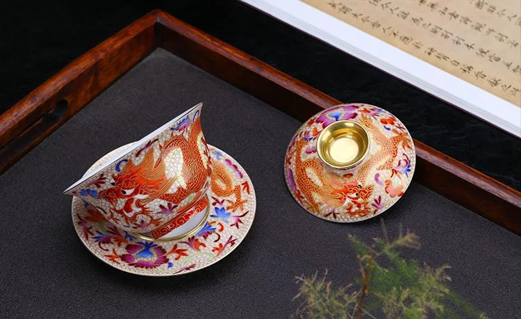 180 мл керамический фарфор Jingdezhen Gaiwan ручной работы эмаль цвет дракон феникс чайная чаша мастер чайная чашка коллекция украшений для дома