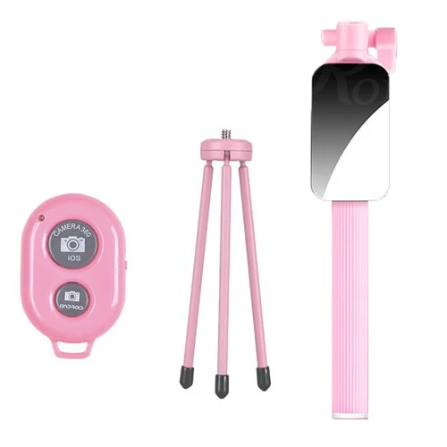 Roreta портативный беспроводной селфи палка Bluetooth пульт дистанционного управления расширяемый ручной монопод Штатив с зеркалом для Android IOS - Цвет: pink  remote tripod