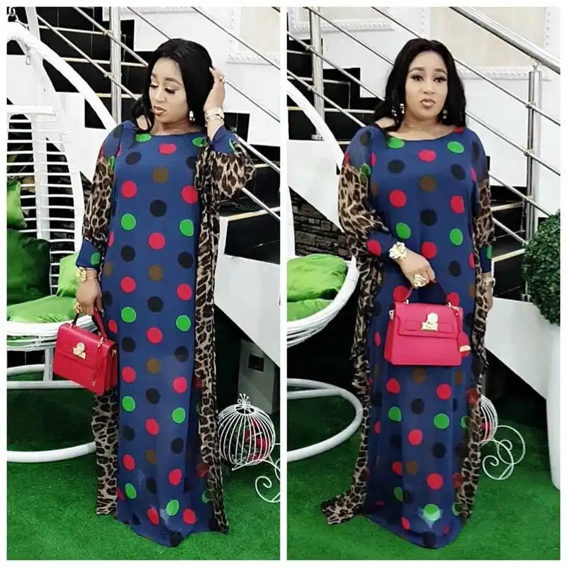 African Dresses For Women Plus Size Chiffon Dress Leopard Patchwork Dot Polka Dashiki Robe O Neck Maxi Partyclub|Африканская одежда|