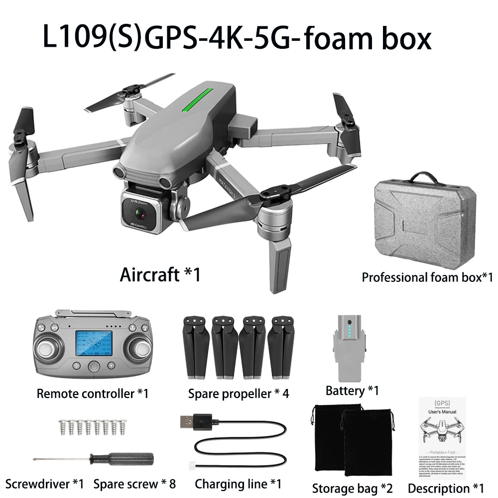 L109 Дрон с Gps 4k Hd камерой 5g Wifi Fpv Бесщеточный мотор складной Радиоуправляемый квадрокоптер дроны Профессиональный 1000 м дистанционный Дрон игрушка - Цвет: L109S-foam box-1B