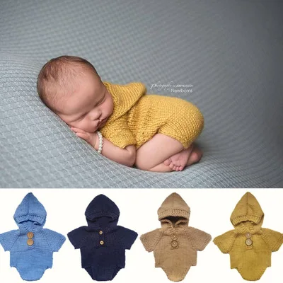 

Newborns photography props knitted Short sleeved Sweater with hat photo studio baby infant photo shoot accessories