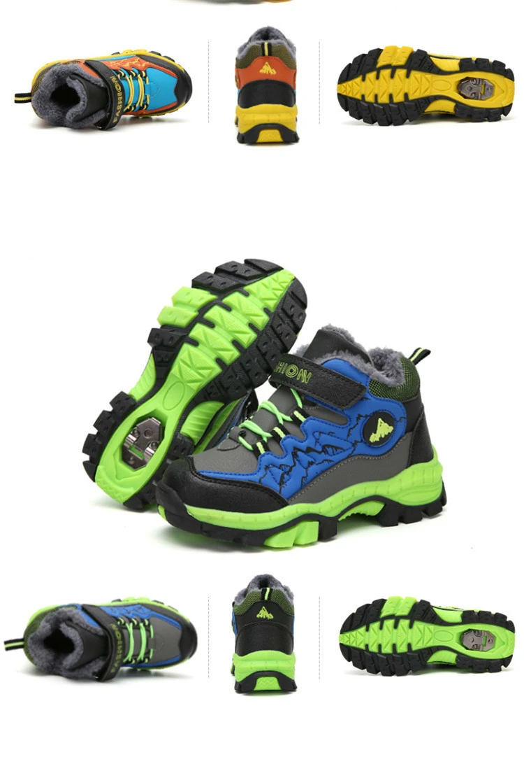 AFFINEST/Детская походная обувь для мальчиков; Водонепроницаемая Нескользящая зимняя обувь; зимняя теплая обувь с мехом; спортивная обувь для бега; кроссовки без шнуровки