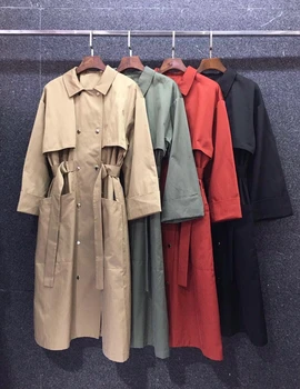 

2020 autumn and winter new women's lapel double-breasted decorative waist buckle belt waist long-sleeved windbreaker 906