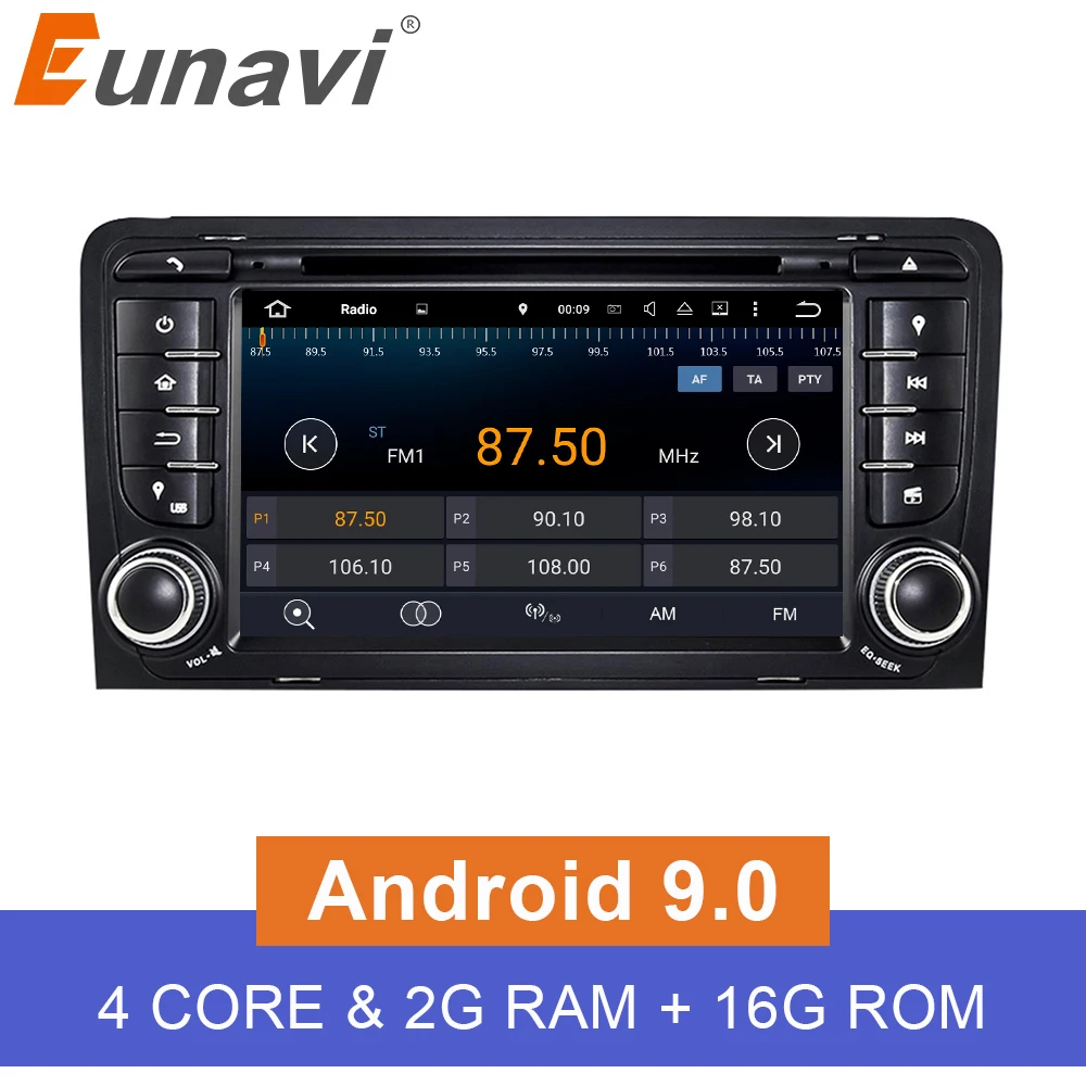 Автомагнитола Eunavi 2 din android 9 0 четырехъядерный автомобильный dvd плеер радио gps для