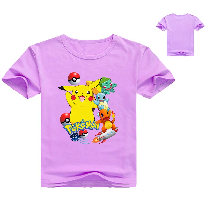 2-13Y Pokemon Go T-shirt Children Summer T-shirts Pikachu Cartoon Teenagers Girls Clothing Baby Boys Short Sleeves Tops Tees