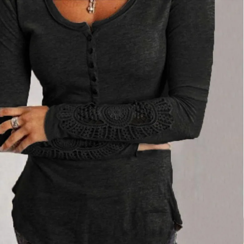 ZANZEA Women Long Sleeve Shirt Casual Autumn Lace Crochet Blouse Plus Size Solid Basic Tops Tunic Blusas Femininas Chemise Mujer