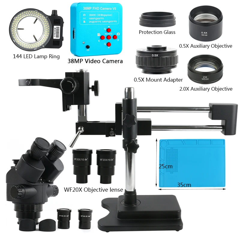 3.5X 7X 45X 90X Double Boom Stand Zoom Simul Focal Trinocular Stereo Microscope+38MP Camera Microscope For Industrial PCB Repair