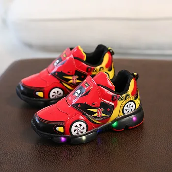 

Child Sport Shoes Spring Car Cartoon Luminous Breathable Kids Boys Shoes Girls Anti-Slippery Sneakers with Light Running Shoes