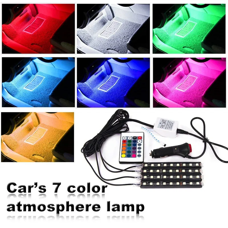 1 комплект 4x9led Автомобильная атмосферная лампа SMD5050 RGB 7 цветов автомобиля под тире огни беспроводной Дистанционное управление для автомобиля внутри световая лента для автомобиля - Испускаемый цвет: changeable