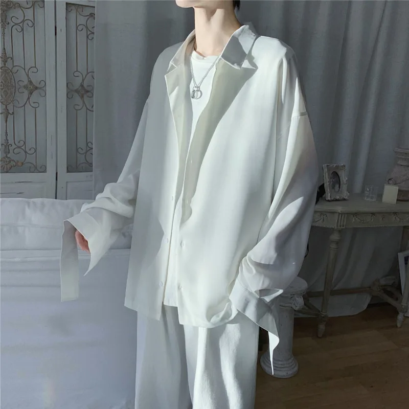 

Men's long-sleeved shirt 2019 autumn and winter new loose casual solid color long-sleeved shirt youth fashion men's clothing