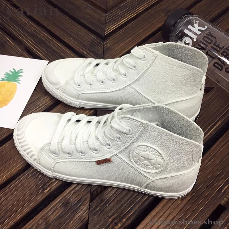 

2020 Spring Autumn Fashion White Leather Trainers Sneakers Women Runing Shoes Black Breathable High Top A0-81