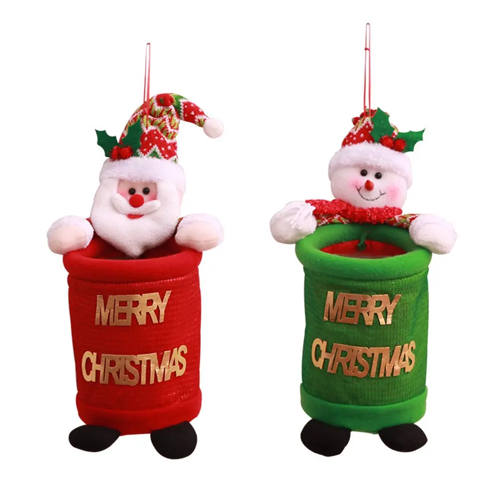 Christmas Creative Cartoon Snowman Santa Claus Doll Holding Trash Can Storage Bag Christmas Decorations Doll Household