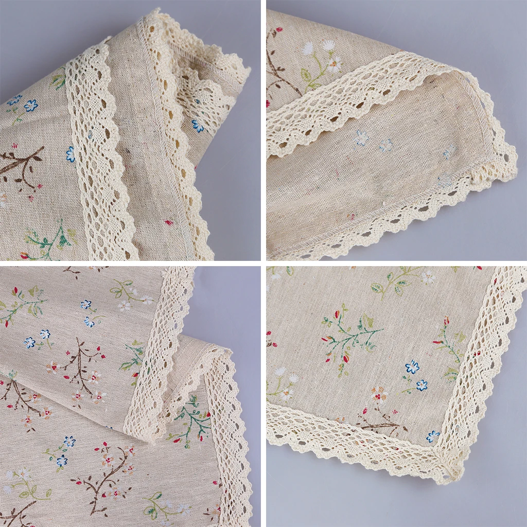 Dandelion linen rectangular table cloth country style flower print multifunctional with lace edge