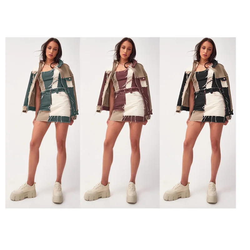 

3Y 2020 European And American Autumn Trend New Mid Waist Women's Short Skirt Manufacturers In Stock jeans jacket women
