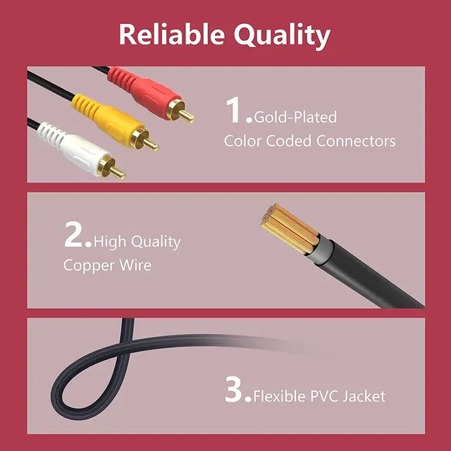 Cavo Giallo Rosso Bianco Cavo AV 3RCA Maschio-Maschio 25 Piedi - Giallo, Rosso, Bianco, Per Audio/Video Cavo Estensione Av 3 Rca - Foto 5