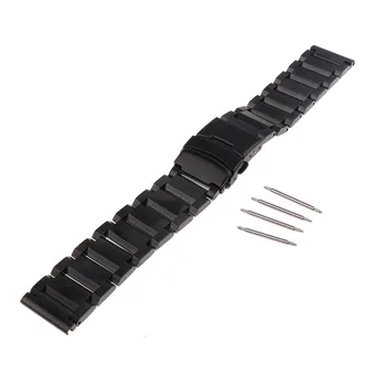 

Black 18-24mm Stainless Steel Watch Band Brushed Watch Strap Double Buckle Bracelet for Women Men