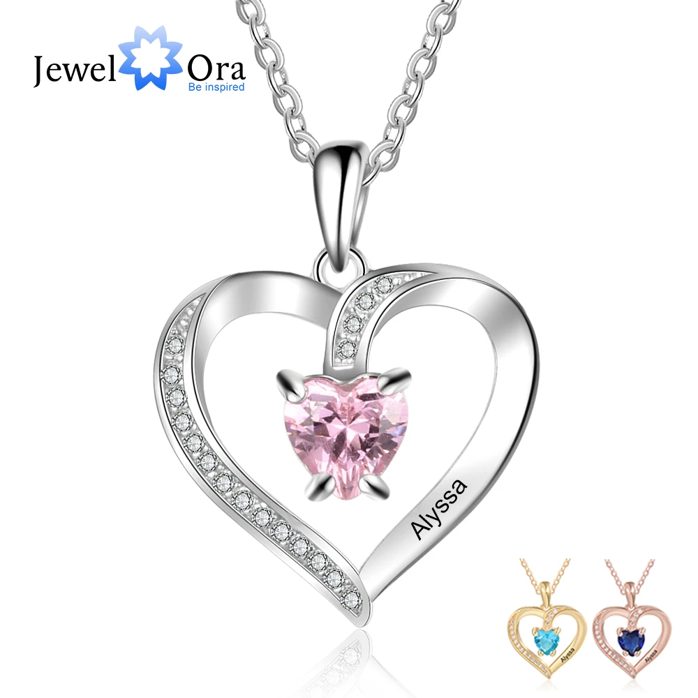 

Mother's Day Gift Personalized 925 Sterling Silver Engraving Name Heart Pendants Customize Birthstone Necklaces for Women Wife
