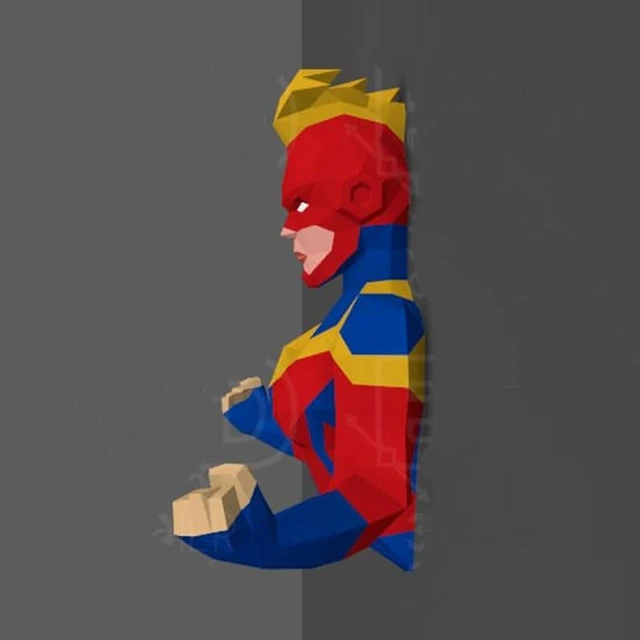 Carol Danvers Captain DIY 3D Paper Model FanArt Low Poly Paper Sculpture Pepakura Home Background Wall Decoration Super Hero 2